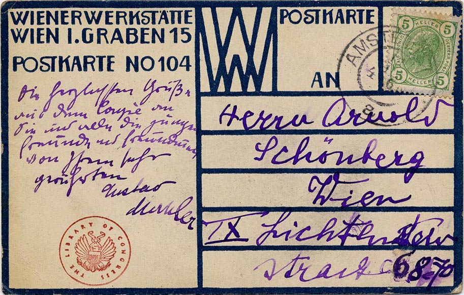Gustav Mahler to Arnold Schönberg, Postcard from December 9, 1907