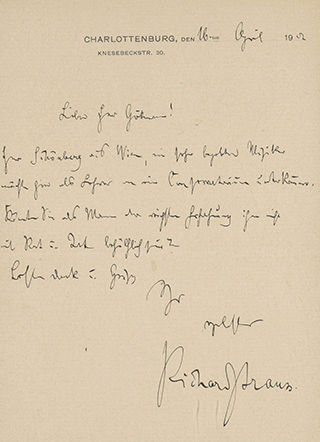 New acquisition – letter from Richard Strauss