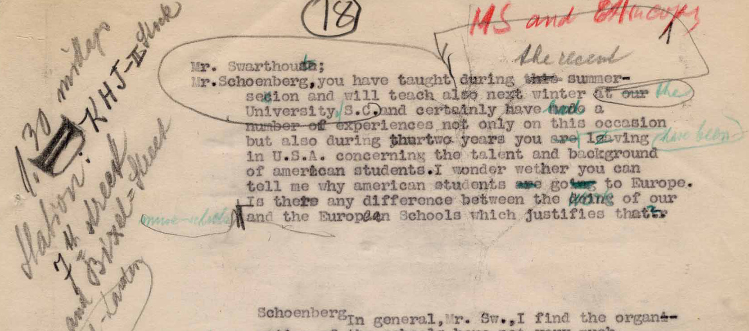 Interview transcript with annotations by Schönberg (Arnold Schönberg Center, Wien) 