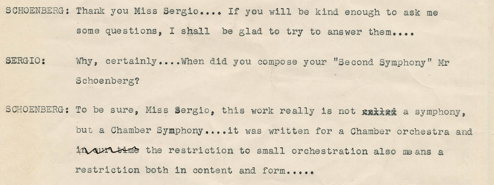 Snippet from an interview transcript, 1940 (Arnold Schönberg Center, Wien)