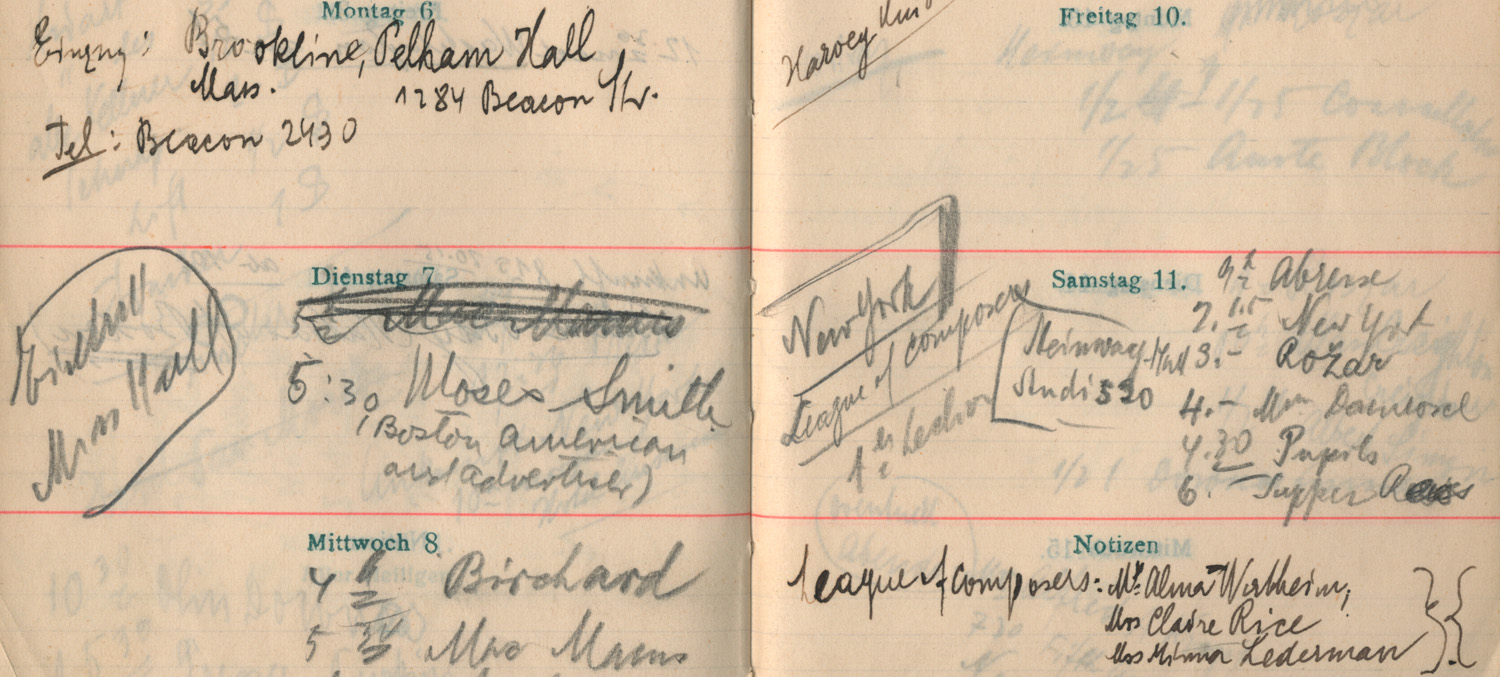 Excerpt from Schönberg's pocket calendar from November 1933 (Arnold Schönberg Center, Wien)