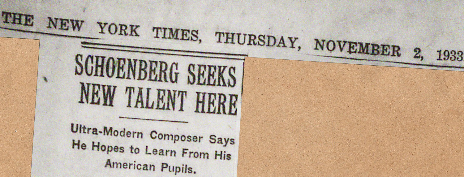 The New York Times, Zeitungsausschnitt, 2. November 1933 (Arnold Schönberg Center, Wien)