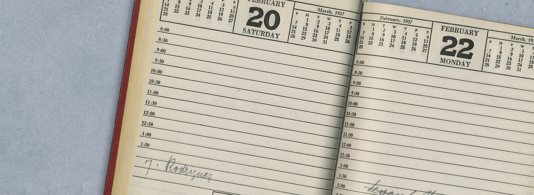 Schönberg's calendar with interview appointment, 1937 (Arnold Schönberg Center, Vienna)